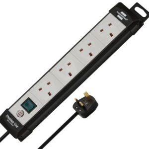 PremiumLine Extension Socket 4-Way Black Light Grey