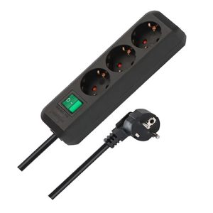 Co-Line Power Strip with Switch 3-Fold Black 3m
