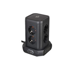 Socket Tower 8-Fold With 4x USB Black 2 m